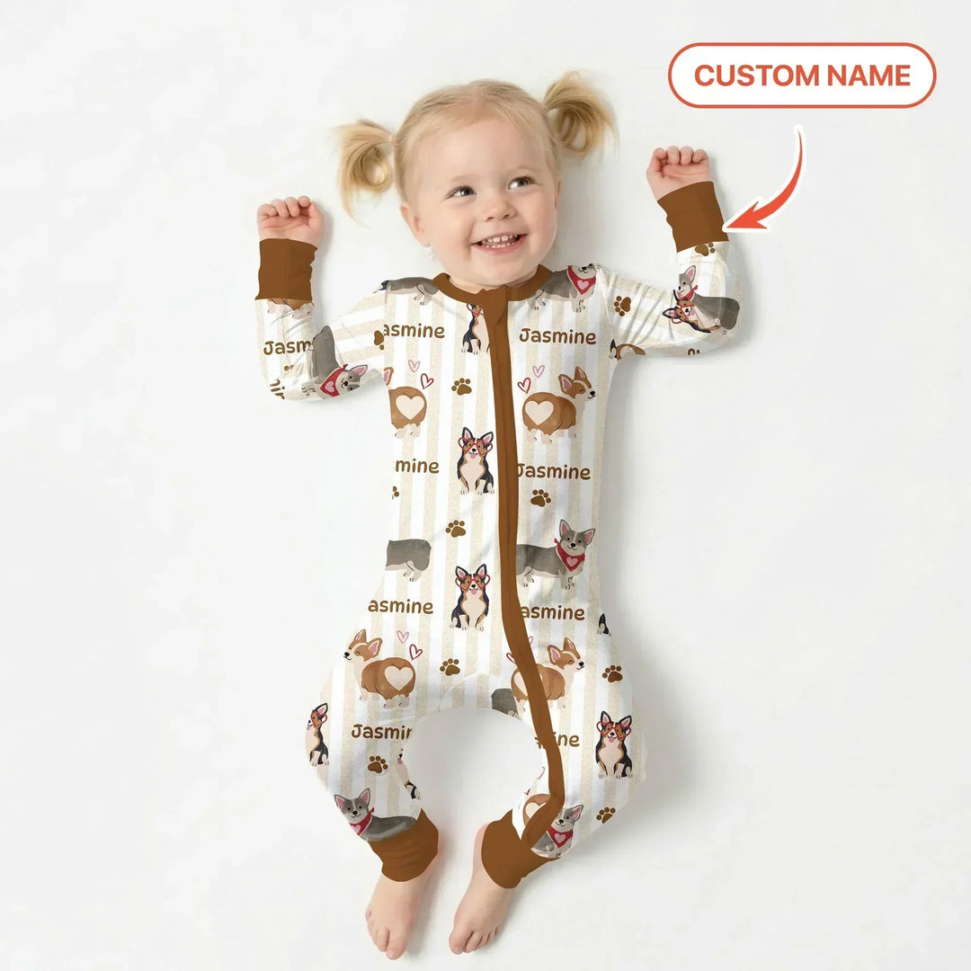 Custom Name Playful Corgis Family Matching Bamboo Convertible Zippy