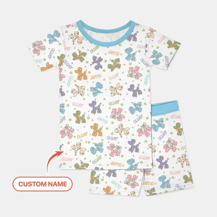 Custom Name Balloon Dog Bamboo Two Piece Short Sleeve Shorts Pajama Set