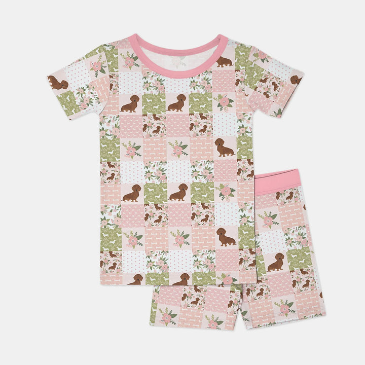 Floral Dachshund Grace Bamboo Two Piece Short Sleeve Shorts Pajama Set