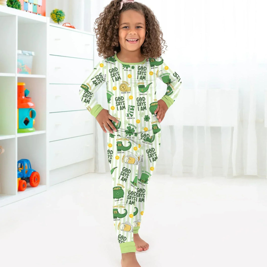 God Says I Am - Lucky & Loved Bamboo Two Piece Long Sleeve Pajama Set