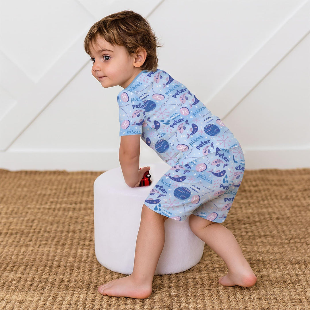 Custom Name Zodiac Pisces Bamboo Two Piece Short Sleeve Shorts Pajama Set