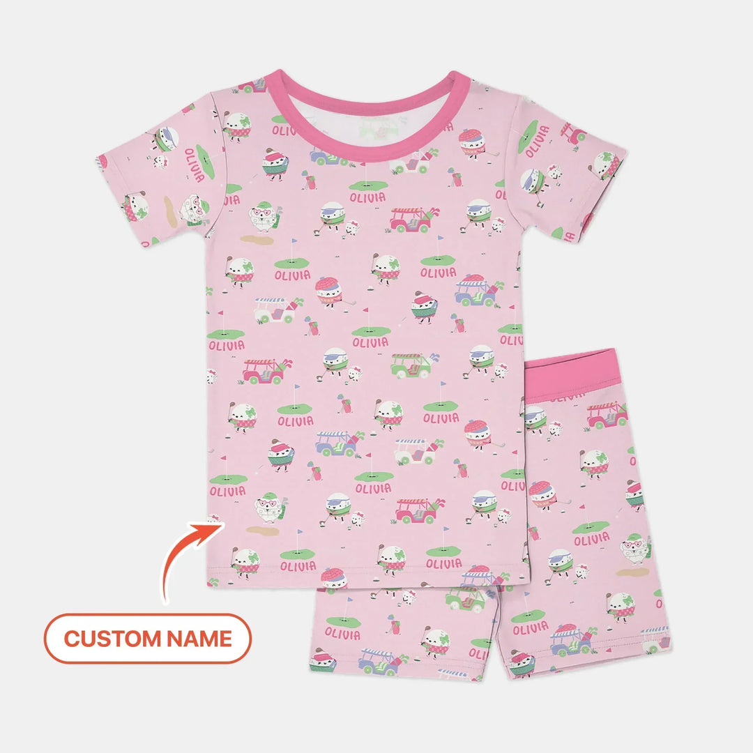 Cute Golf ball Bamboo Two Piece Short Sleeve Shorts Pajama Set