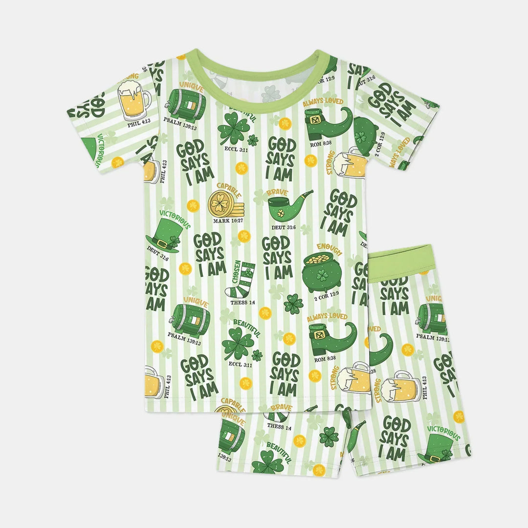 God Says I Am - Lucky & Loved Bamboo Two Piece Short Sleeve Shorts Pajama Set