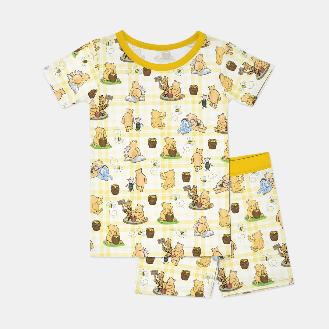 Bear & Friends Yellow Plaid Bamboo Two Piece Short Sleeve Shorts Pajama Set