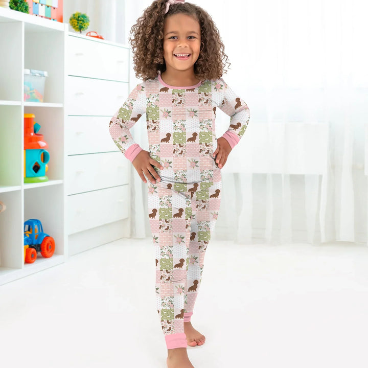 Floral Dachshund Grace Bamboo Two Piece Long Sleeve Pajama Set
