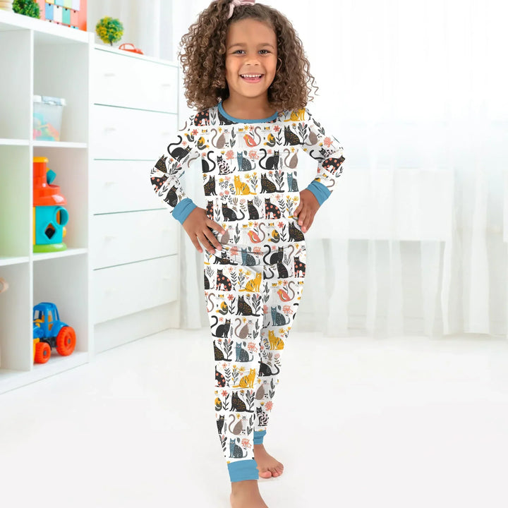 Botanical Cats Bamboo Two Piece Long Sleeve Pajama Set