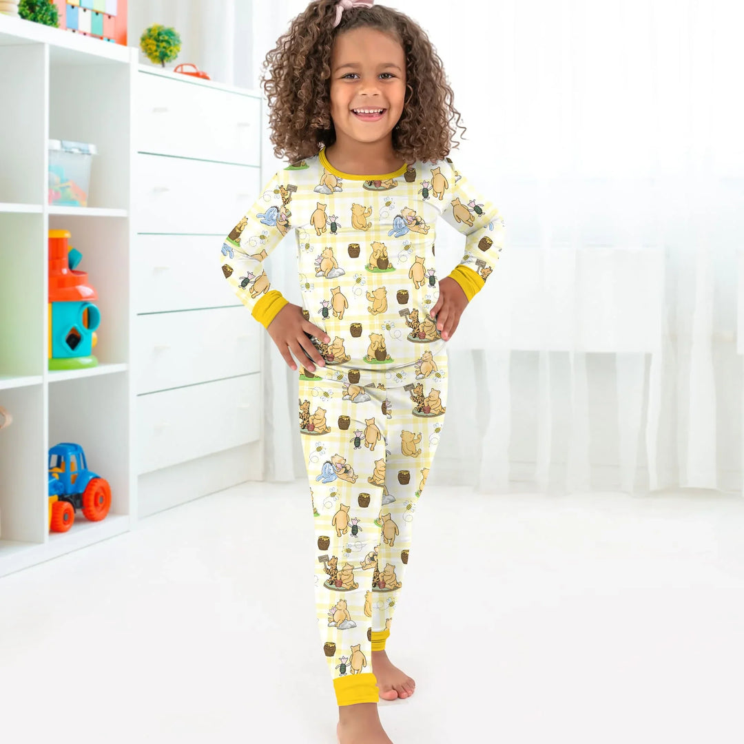 Bear & Friends Yellow Plaid Bamboo Two Piece Long Sleeve Pajama Set