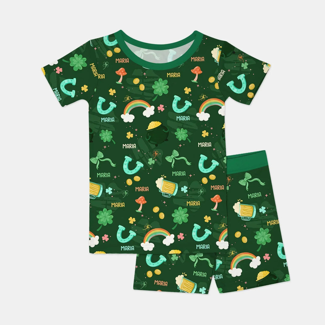 Custom Name Sprinkle Of Luck Bamboo Two Piece Short Sleeve Shorts Pajama Set
