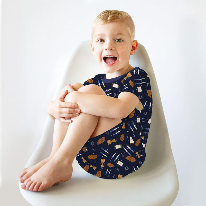 Shabbat Shalom Family Matching Bamboo Two Piece Short Sleeve Shorts Pajama Set
