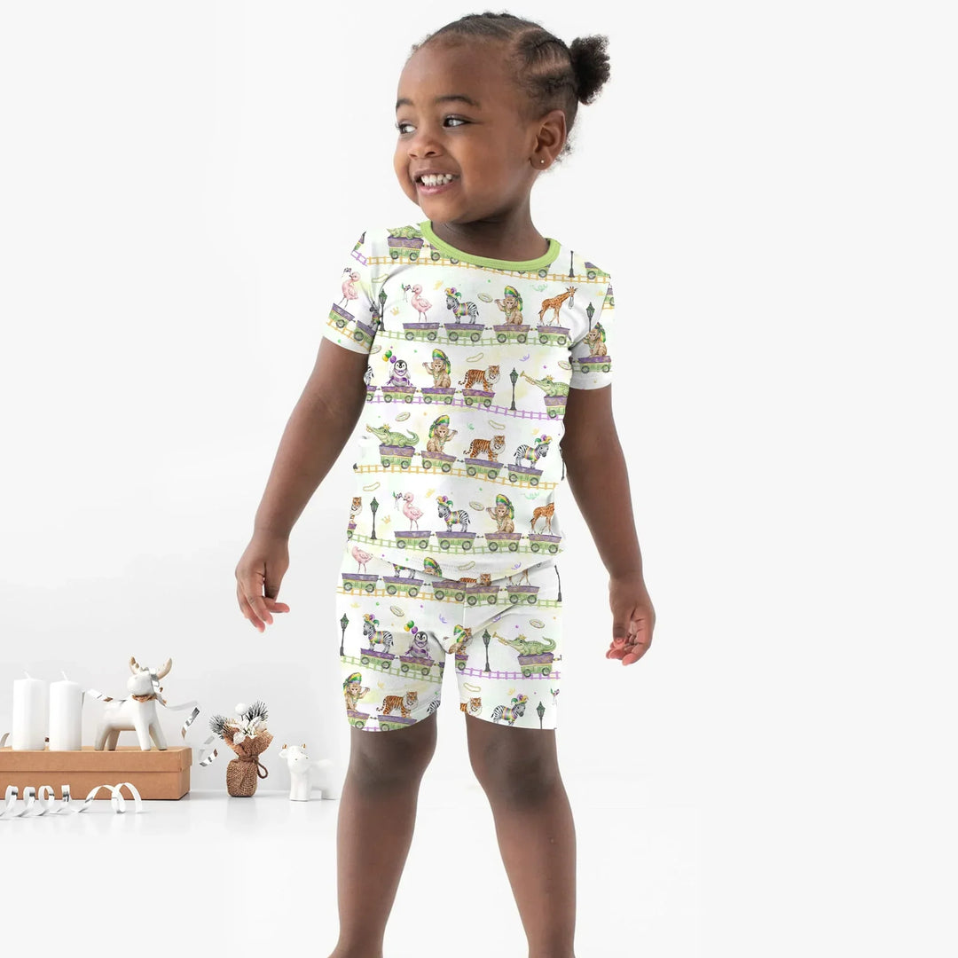 Mardi Gras Jungle Krewe Bamboo Two Piece Short Sleeve Shorts Pajama Set