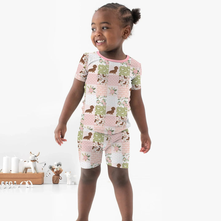 Floral Dachshund Grace Bamboo Two Piece Short Sleeve Shorts Pajama Set