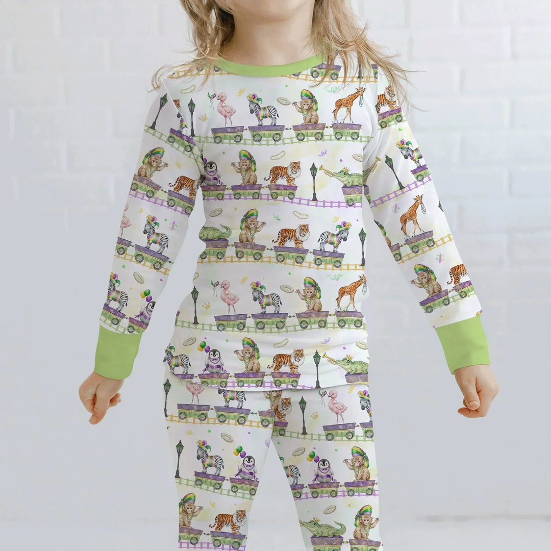 Mardi Gras Jungle Krewe Bamboo Two Piece Long Sleeve Pajama Set