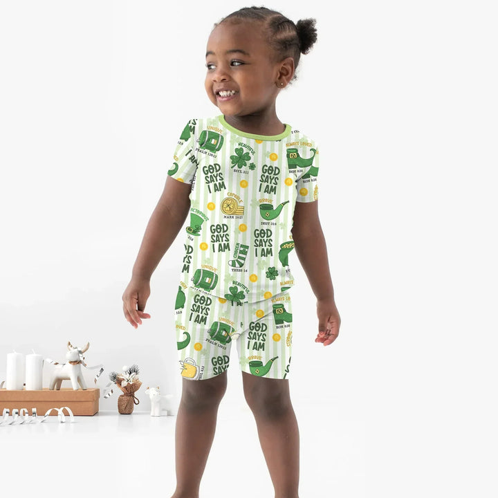 God Says I Am - Lucky & Loved Bamboo Two Piece Short Sleeve Shorts Pajama Set
