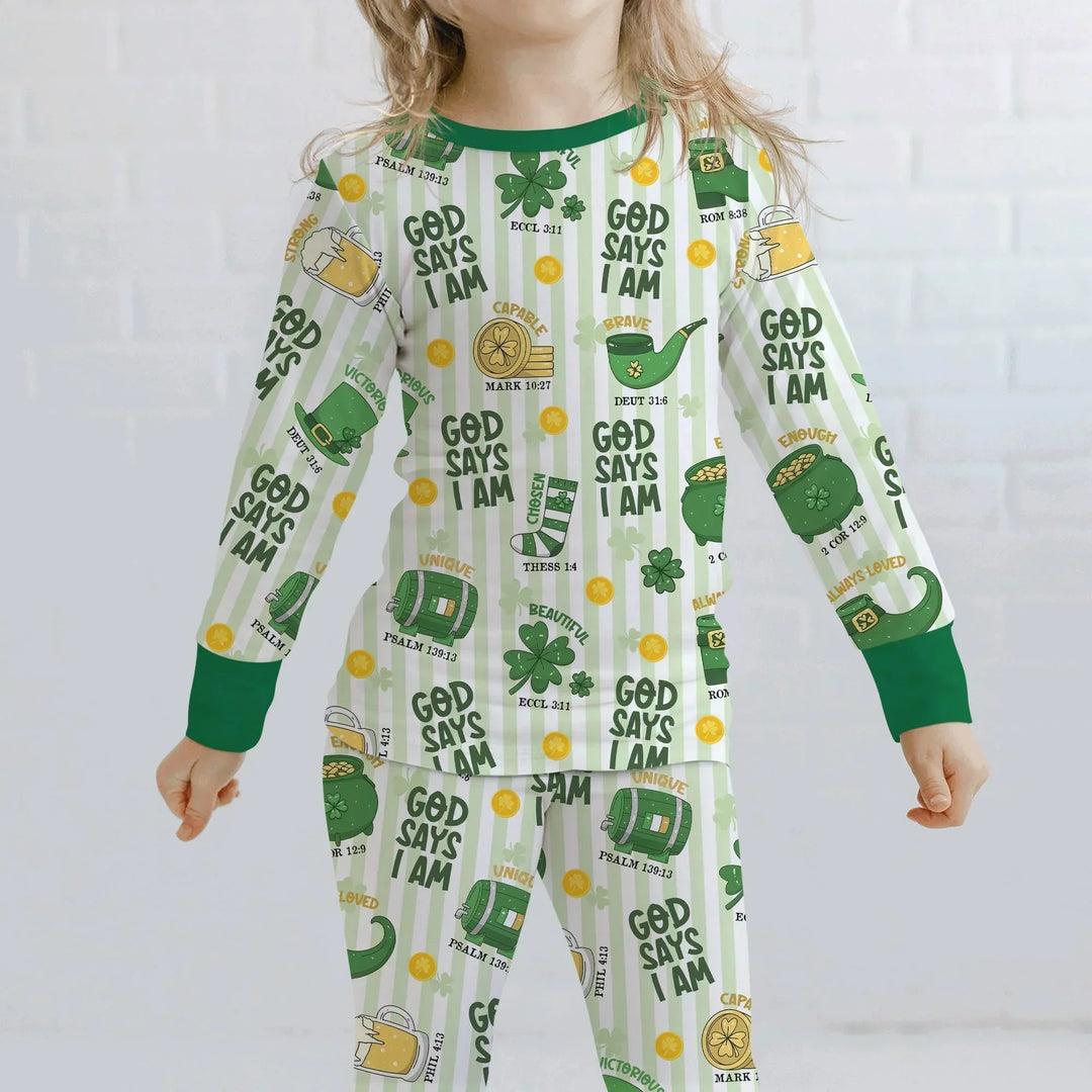 God Says I Am - Lucky & Loved Bamboo Two Piece Long Sleeve Pajama Set