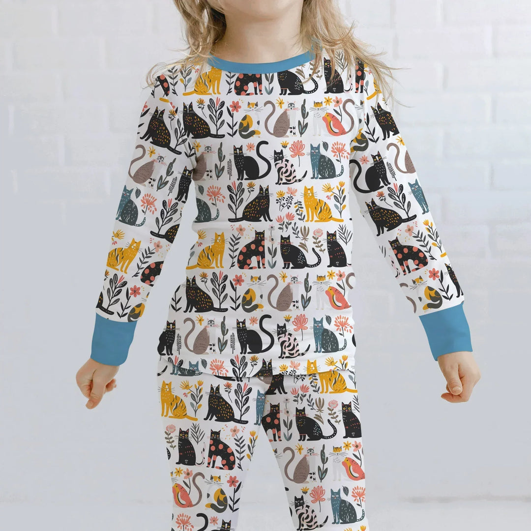Botanical Cats Bamboo Two Piece Long Sleeve Pajama Set