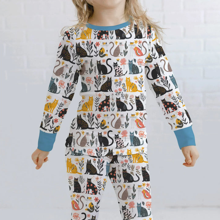Botanical Cats Bamboo Two Piece Long Sleeve Pajama Set