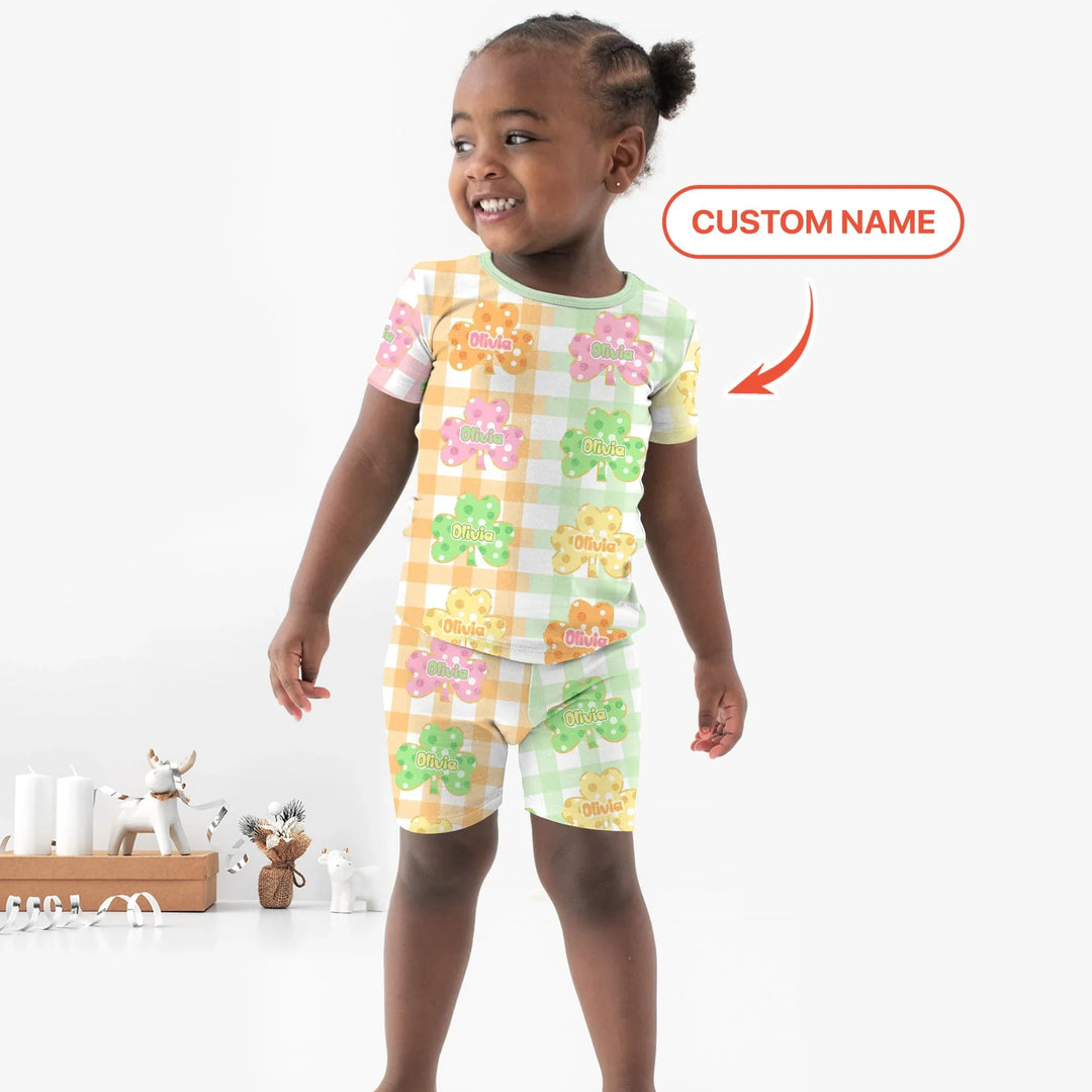 Lucky Shamrock Bamboo Two Piece Short Sleeve Shorts Pajama Set