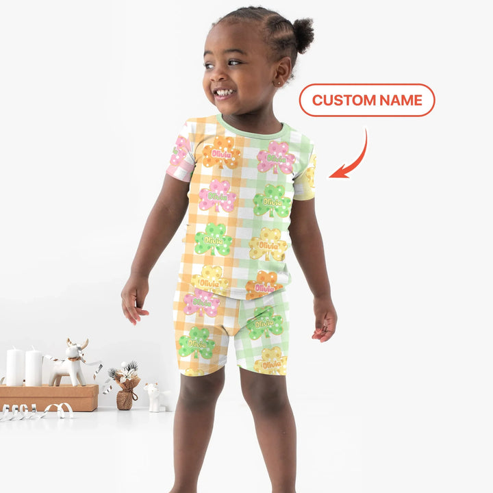 Lucky Shamrock Bamboo Two Piece Short Sleeve Shorts Pajama Set