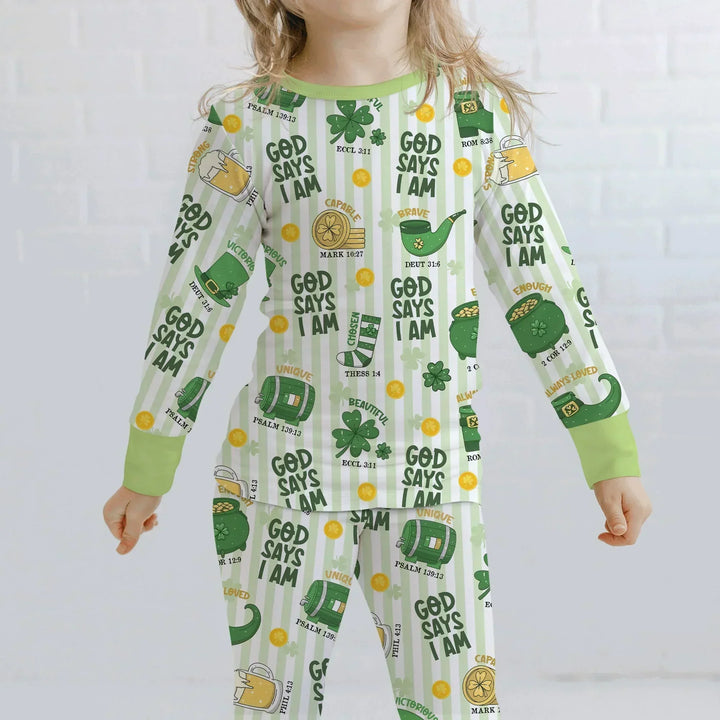 God Says I Am - Lucky & Loved Bamboo Two Piece Long Sleeve Pajama Set