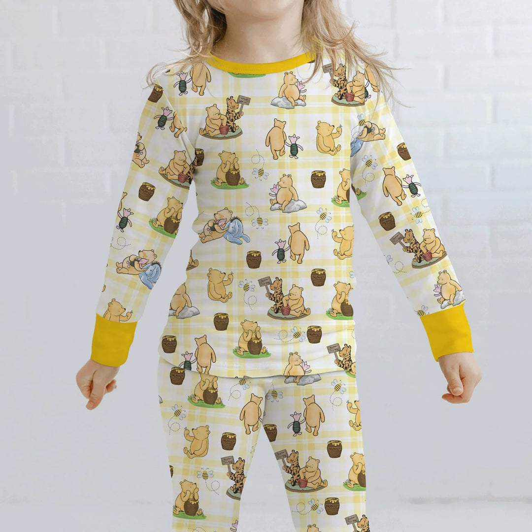 Bear & Friends Yellow Plaid Bamboo Two Piece Long Sleeve Pajama Set