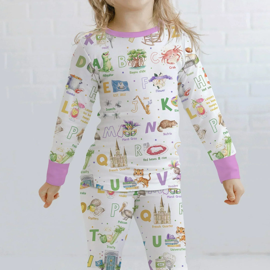 Alphabet of Lousiana Bamboo Two Piece Long Sleeve Pajama Set