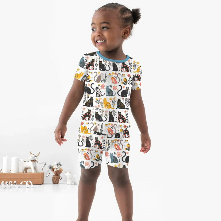 Botanical Cats Bamboo Two Piece Short Sleeve Shorts Pajama Set