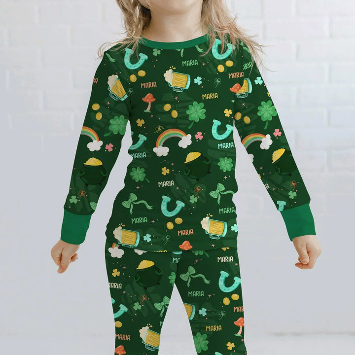 Custom Name Sprinkle Of Luck Bamboo Two Piece Long Sleeve Pajama Set