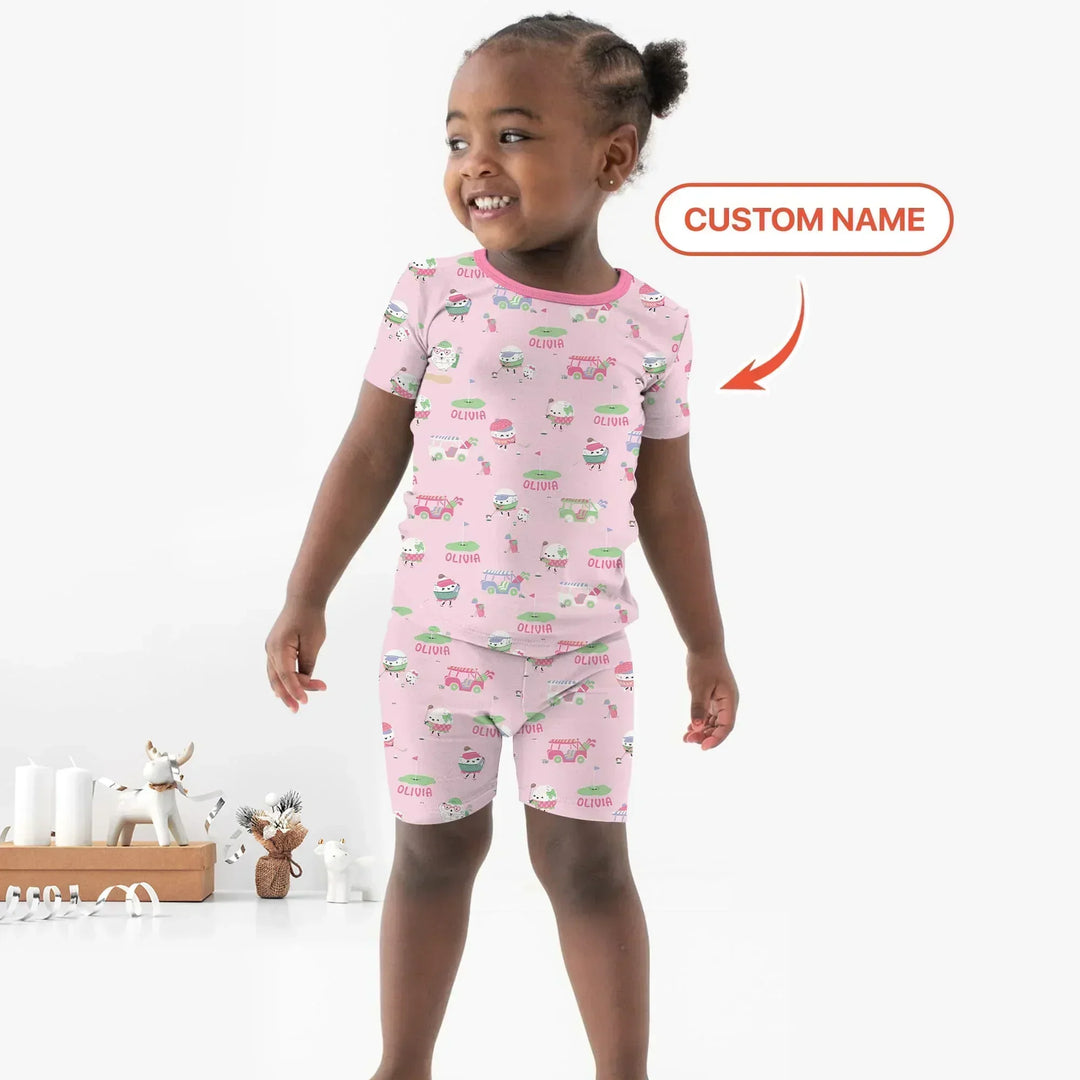 Cute Golf ball Bamboo Two Piece Short Sleeve Shorts Pajama Set