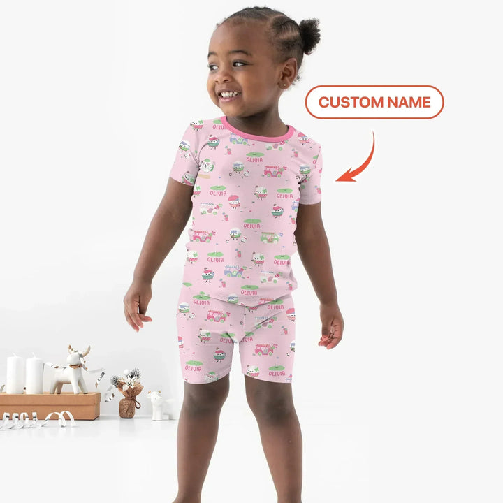 Cute Golf ball Bamboo Two Piece Short Sleeve Shorts Pajama Set