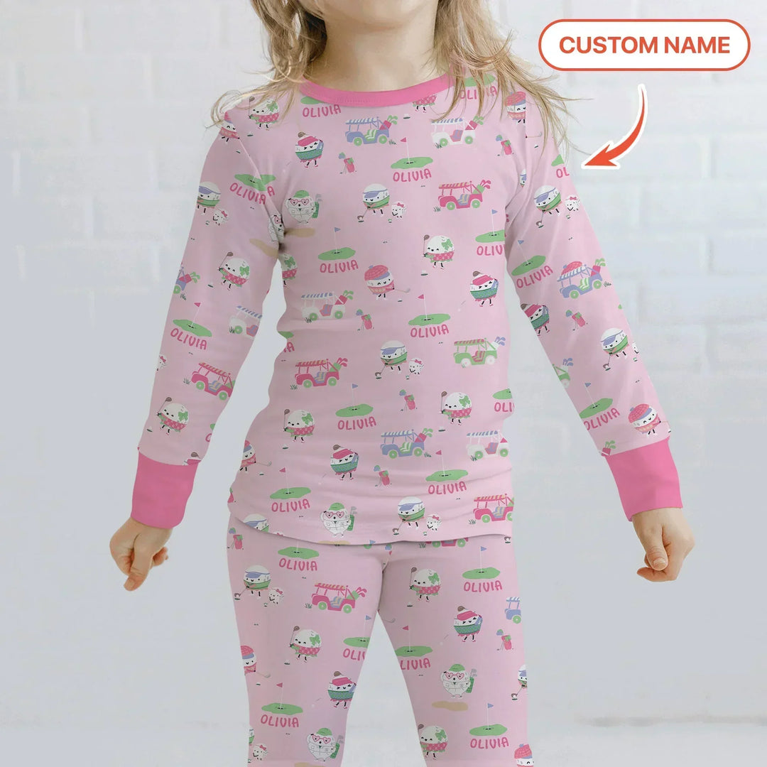 Cute Golf ball Bamboo Two Piece Long Sleeve Pajama Set
