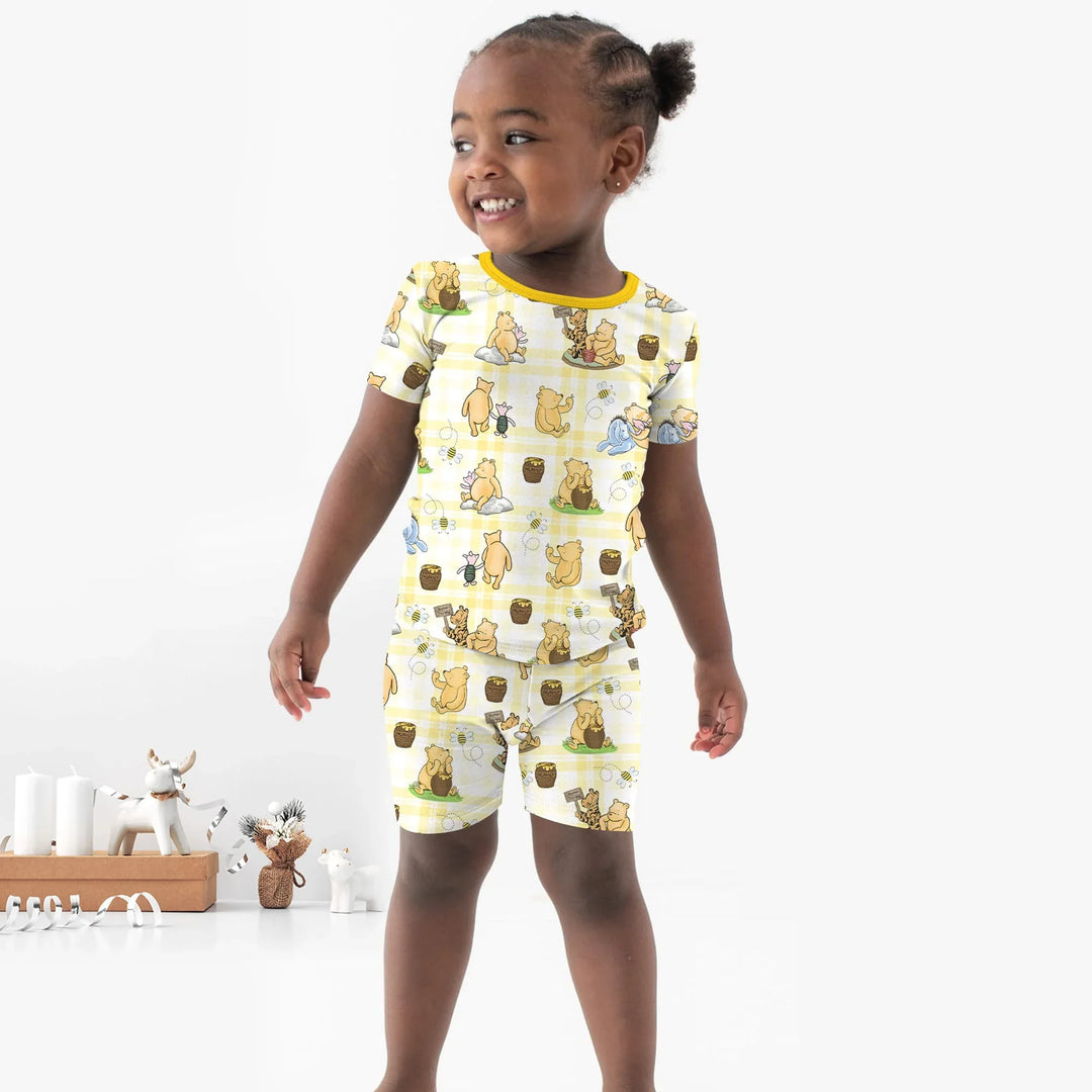 Bear & Friends Yellow Plaid Bamboo Two Piece Short Sleeve Shorts Pajama Set