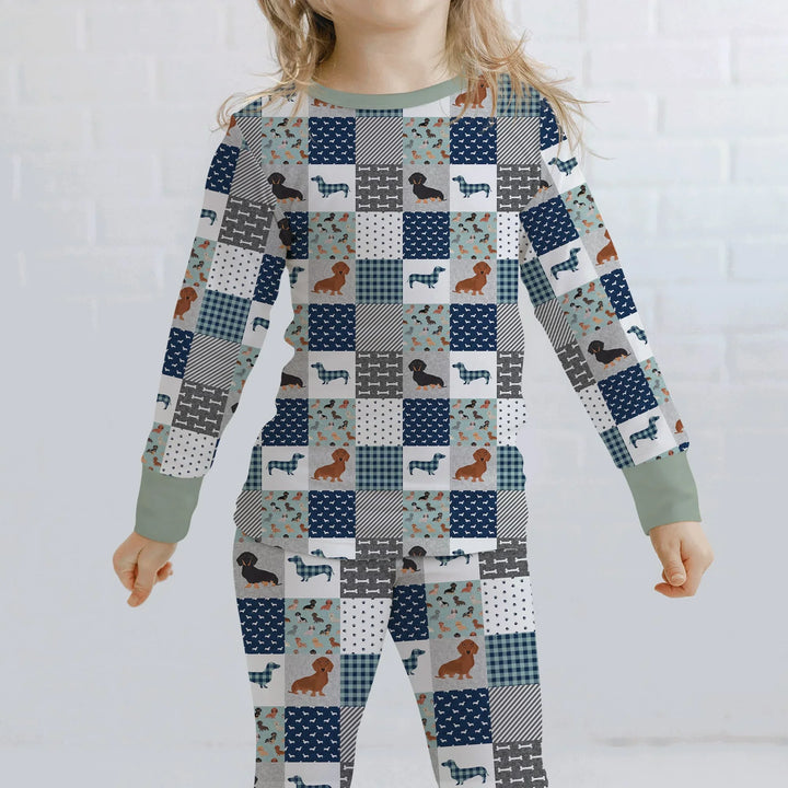 Playful Dachshund Delight Bamboo Two Piece Long Sleeve Pajama Set