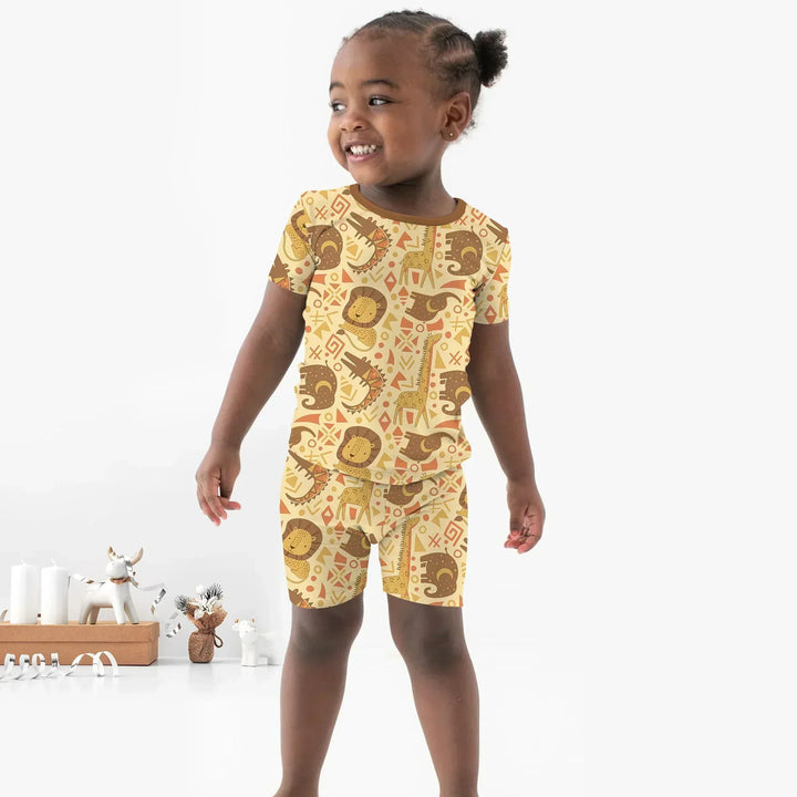 African Animals Spirit Bamboo Two Piece Short Sleeve Shorts Pajama Set