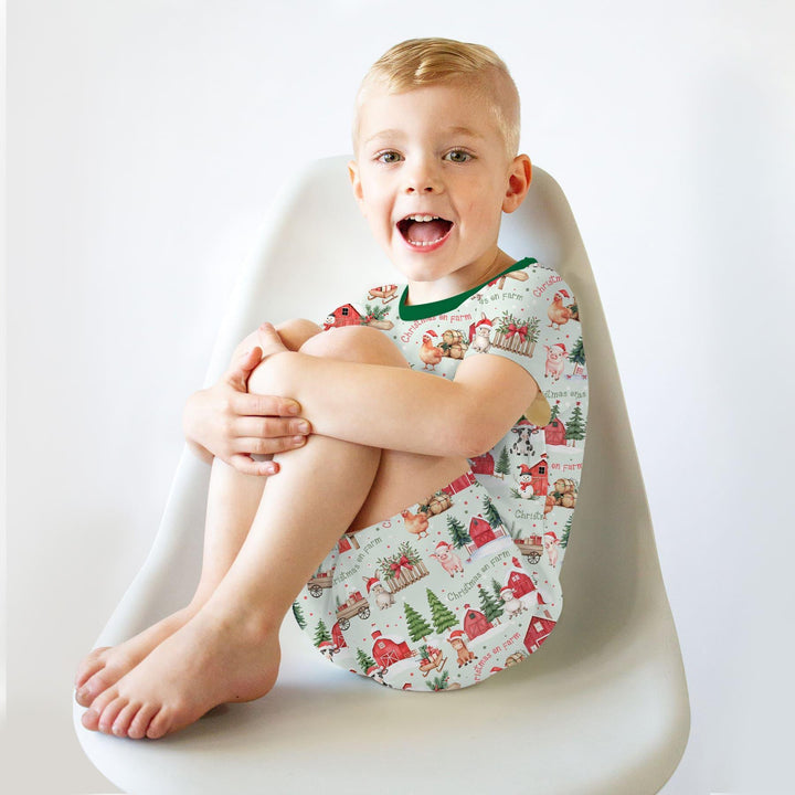 Christmas on Farm Bamboo Two Piece Short Sleeve Shorts Pajama Set