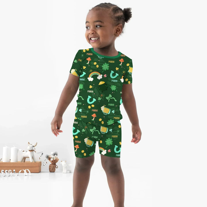 Custom Name Sprinkle Of Luck Bamboo Two Piece Short Sleeve Shorts Pajama Set