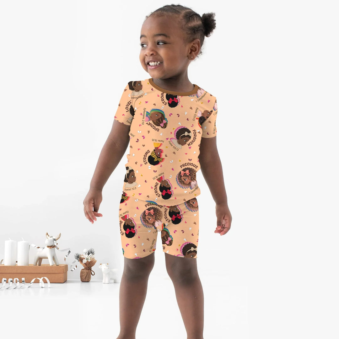Empowered African Girl Bamboo Two Piece Short Sleeve Shorts Pajama Set