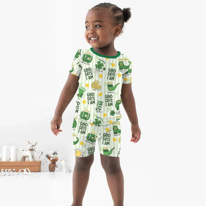 God Says I Am - Lucky & Loved Bamboo Two Piece Short Sleeve Shorts Pajama Set