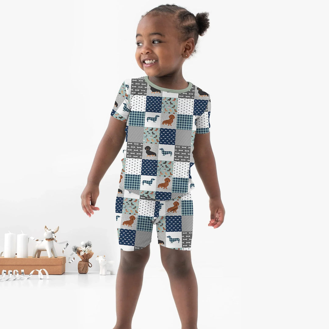 Playful Dachshund Delight Bamboo Two Piece Short Sleeve Shorts Pajama Set