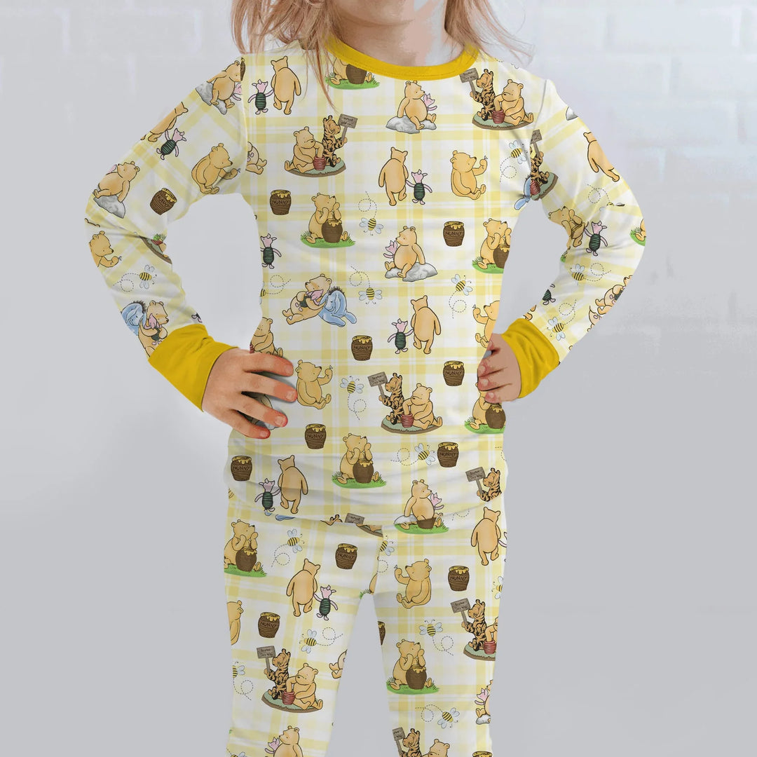 Bear & Friends Yellow Plaid Bamboo Two Piece Long Sleeve Pajama Set