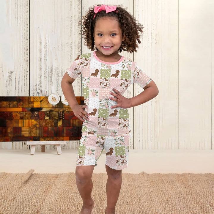 Floral Dachshund Grace Bamboo Two Piece Short Sleeve Shorts Pajama Set