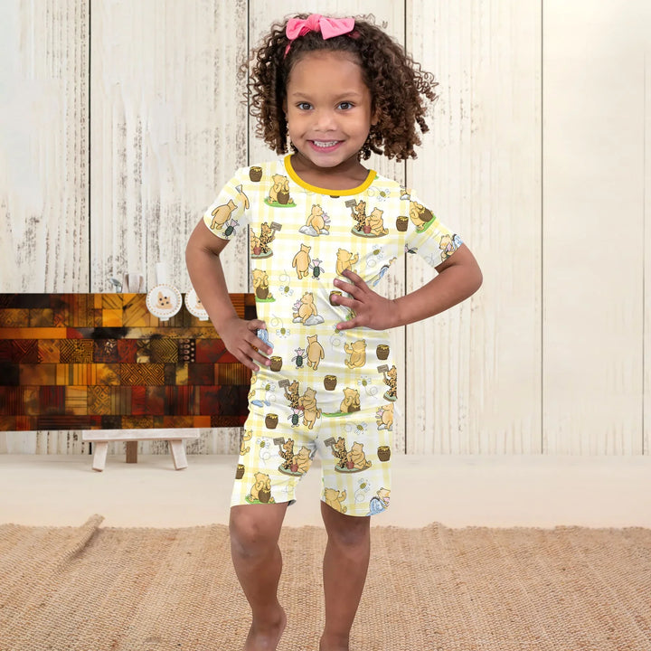 Bear & Friends Yellow Plaid Bamboo Two Piece Short Sleeve Shorts Pajama Set