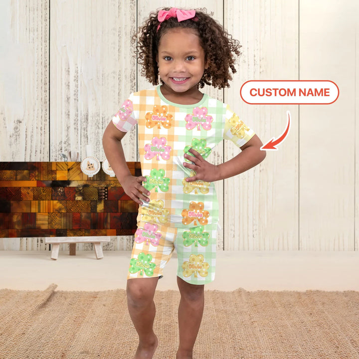 Lucky Shamrock Bamboo Two Piece Short Sleeve Shorts Pajama Set