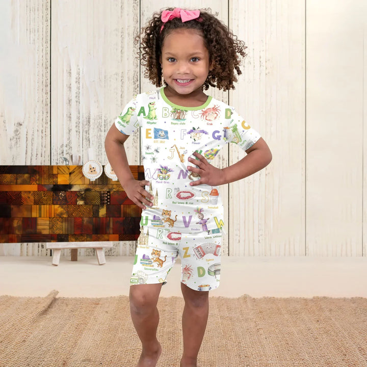 Alphabet of Lousiana Bamboo Two Piece Short Sleeve Shorts Pajama Set