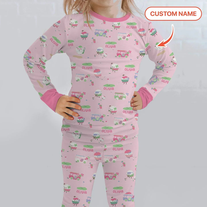 Cute Golf ball Bamboo Two Piece Long Sleeve Pajama Set