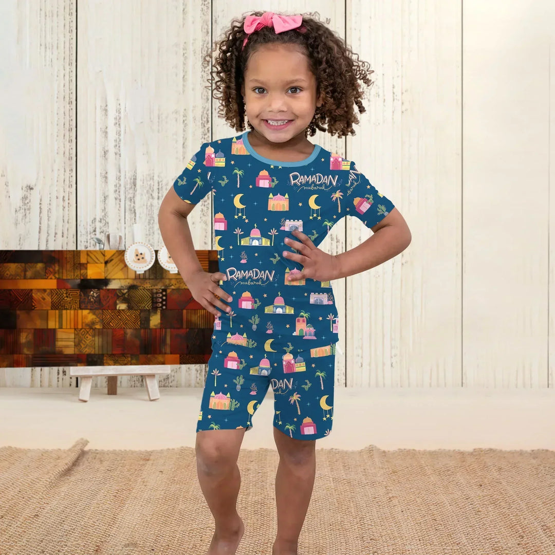 Ramadan Kareem Family Matching Bamboo Two Piece Short Sleeve Shorts Pajama Set