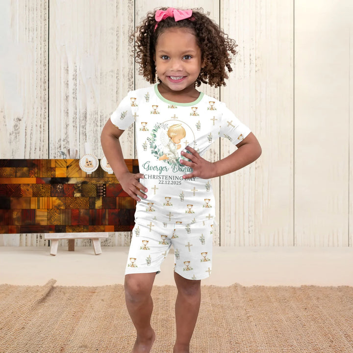 First Christening Day Custom Name Bamboo Two Piece Short Sleeve Shorts Pajama Set