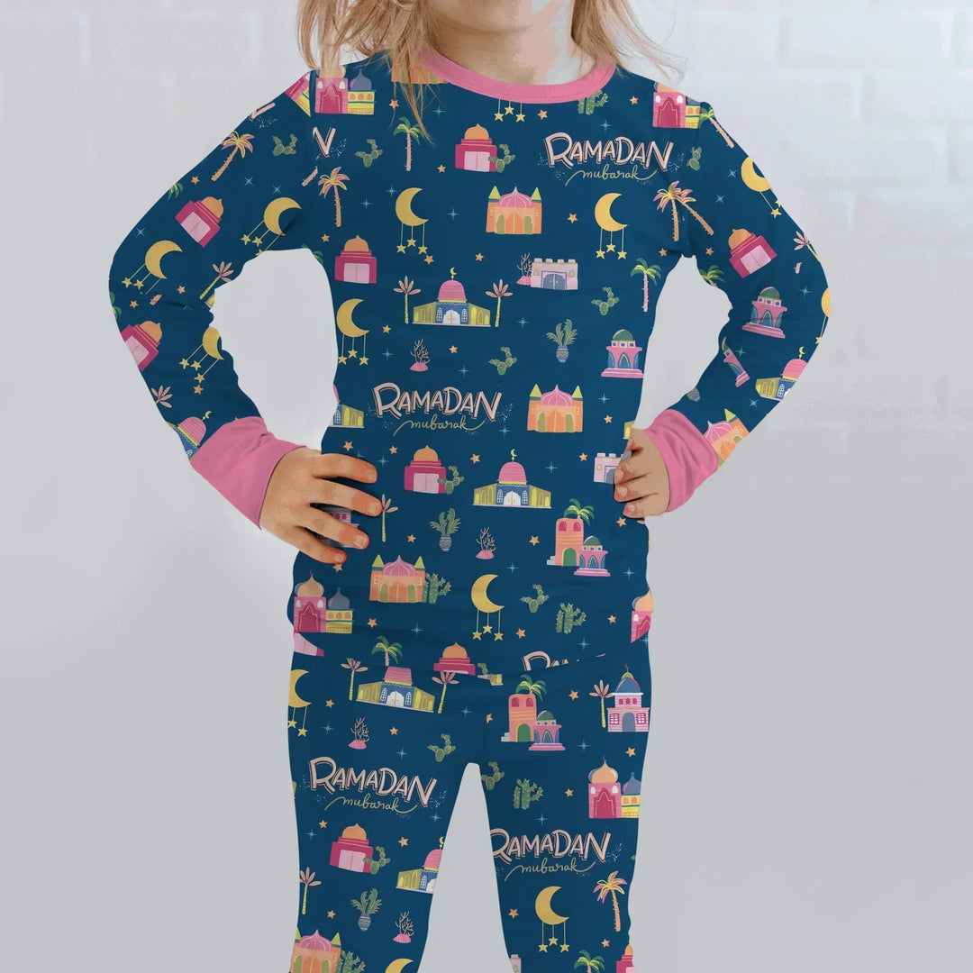 Ramadan Kareem Family Matching Bamboo Two Piece Long Sleeve Pajama Set