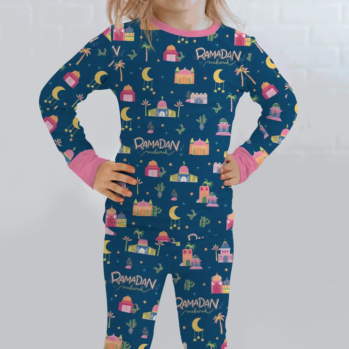 Ramadan Kareem Family Matching Bamboo Two Piece Long Sleeve Pajama Set