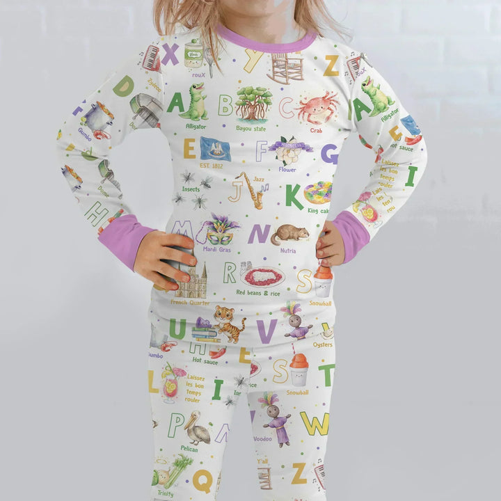 Alphabet of Lousiana Bamboo Two Piece Long Sleeve Pajama Set