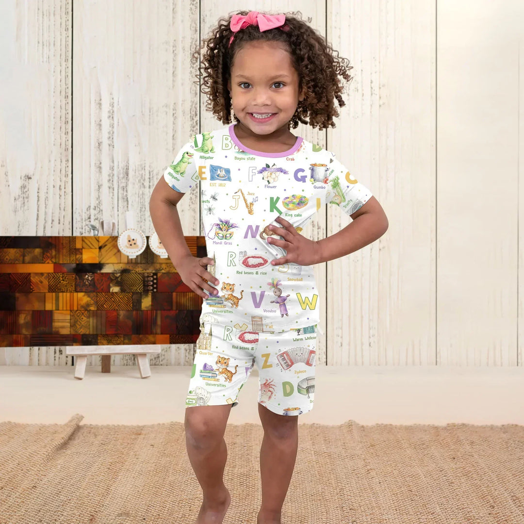 Alphabet of Lousiana Bamboo Two Piece Short Sleeve Shorts Pajama Set